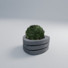 Betonowa donica w kształcie zaokrąglonego trójkąta w przekroju